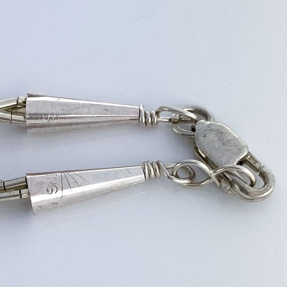 Green Cat’s Eye Double Strand Bead Bracelet | Cone Tip Sterling Silver |  7.25" - Picture 5 of 5